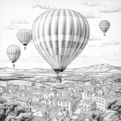 balloon with shallow ornaments over the town