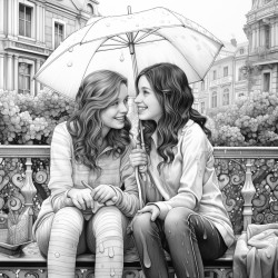 deux filles dans une piscine  paris sous la pluie