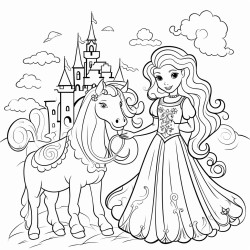 une princesse un chteau un prince une licorne et un arc en ciel et un dragon