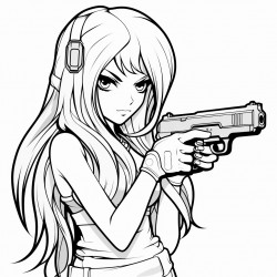 a beautiful chick with long hair holding a gun