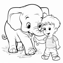 elephant playing with little boy