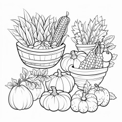 a cute autumn harvest bounty  coloring bookvector white background black and white black drawing