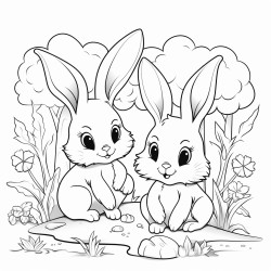 cute bunnies playing in a forest