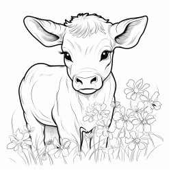 a calf with a cometshaped tail grazing in a field of flowers