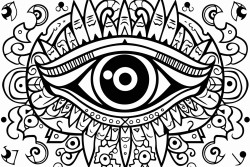 mystical eyeball with cool colors and shapes