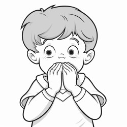 3 to 5 year old boy covering his mouth when coughing or sneezing