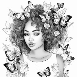a little brown skin girl with butterflies coming from her hair