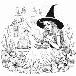 black witches lighting herbs and smoking full body with creepy background