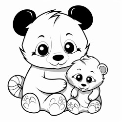 panda playing with cat