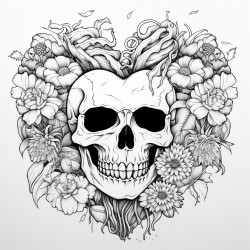 skull heart snake sunflowers