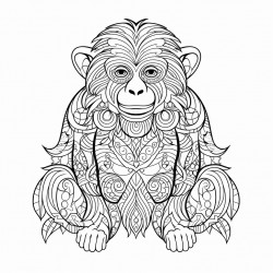 monkey with mandala pattern thick black outline detailed