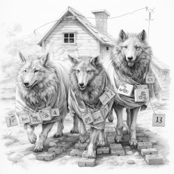 wolves dressed up as sheep playing hopscotch with granny