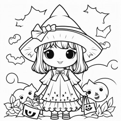 coloring page summer hallowen no background kawaii style white and black
