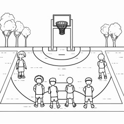 baskeball court with players