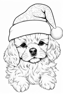 fluffy puppy with a christmas hat
