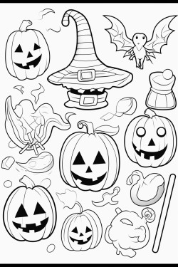 halloweenthemed items for a coloring page