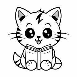 nonoline kitty cat reading a book bold lines