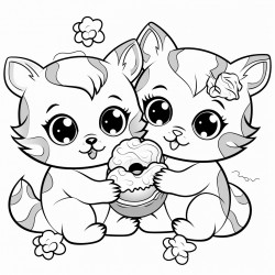 two little kittens cuddling eachother eating donuts