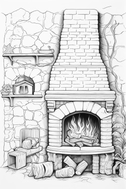 ein wunderschner kamin mit einem feuer an einer wand in einem blockhaus