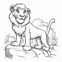 a lion and a lioness standing in a rock