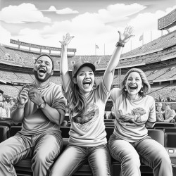fun baseball fans at stadium
