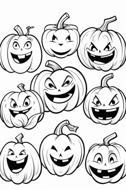 draw a variety of pumpkins with different facial expressionshappy silly spooky and surprised