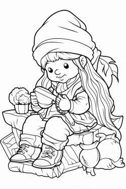 a cute dwarf woman knitting with knitting needles