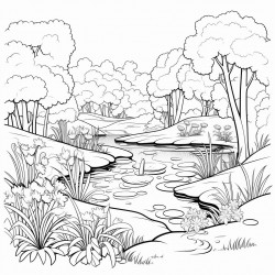 a serene glade with a pond surrounded by enchanted flora and visited by forest creatures