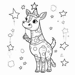 a giraffe with a galaxypatterned coat reaching for the stars