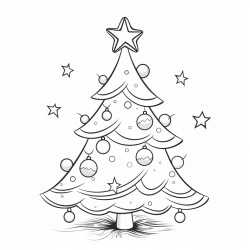 black and white coloring book drawing only thick outlines no grayscale for children cartoon style christmas tree
