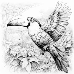 toucan flying in the riainforest