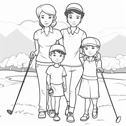 mom and son and daughter golfing