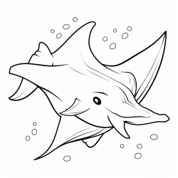 simple manta fish over seaweed 16 colors 100 curved segments bold black lines no details no grayscale no shadows coloring page