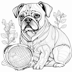 a pug stuck inside a giant tennis