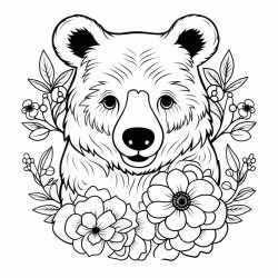 black bear with pattern inside with flowers