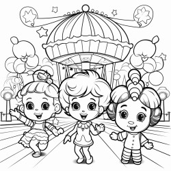 kawai coloring page cartoon characters carnival theme