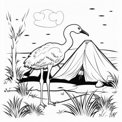 fais moi un dessin dune cigogne qui vit dans un camping