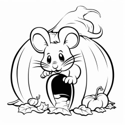 a pumpkin with a cutout showing the inside of a mouse house