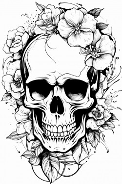 tattoo design skull and flowers