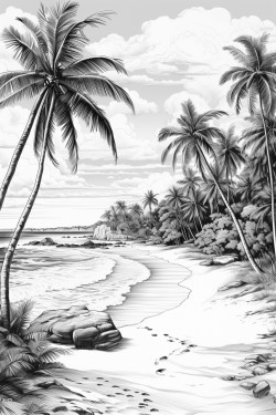 a beautiful sunny beach with white sands and deep blue waters palm trees