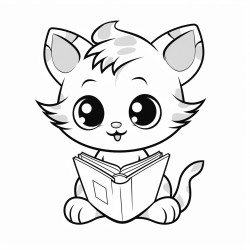 nonoline kitty cat reading a book bold lines