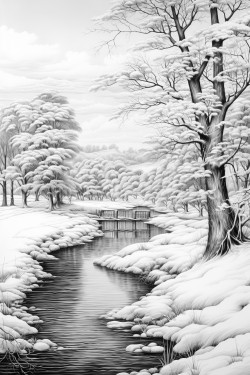 grayscale winter landscape