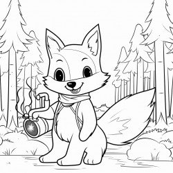 a fox in the forest holding a fire hose