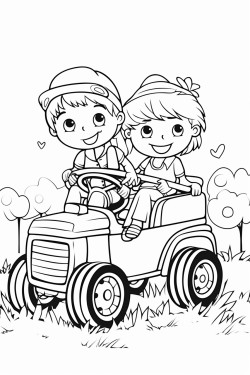 a cute hayride with friends  coloring bookvector white background black and white black drawing