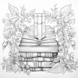 intricate background with leaves books framed paintings victorian era style with the word semantic written in graceful cursive in the middle with a slight arch to the letters abstract leafy shapes in the background