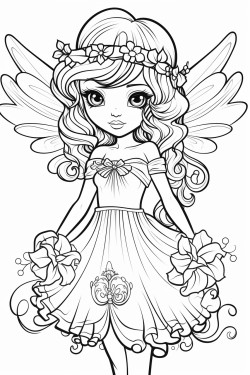 create black and white image of christmas fairy for coloring book in the size proportions 34