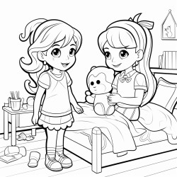 two girl best friends in their room coloring