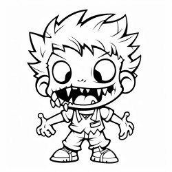 a cute kawaii zombie with a big toothy grin and a kawaii outfit