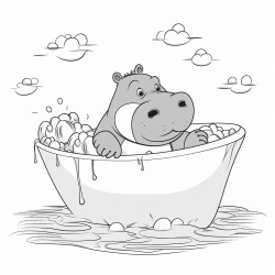 a hippo in a bathtub drinking a margarita