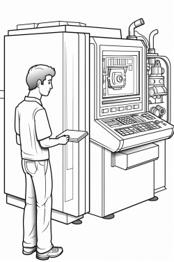 a machinist standing at a cnc machine inputting a program